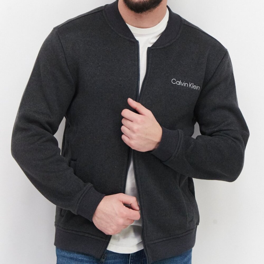 Calvin Klein • Men’s Full Zip Embroidered Logo Sweatshirt • Light Grey • Size XL